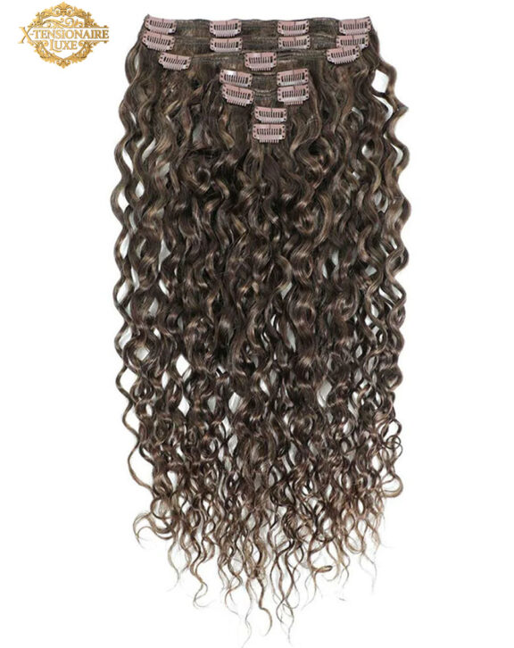 Curly Clip In Hair Extensions 3B #2c8a Dark Chocolate and Ash Brown - Darker Shades