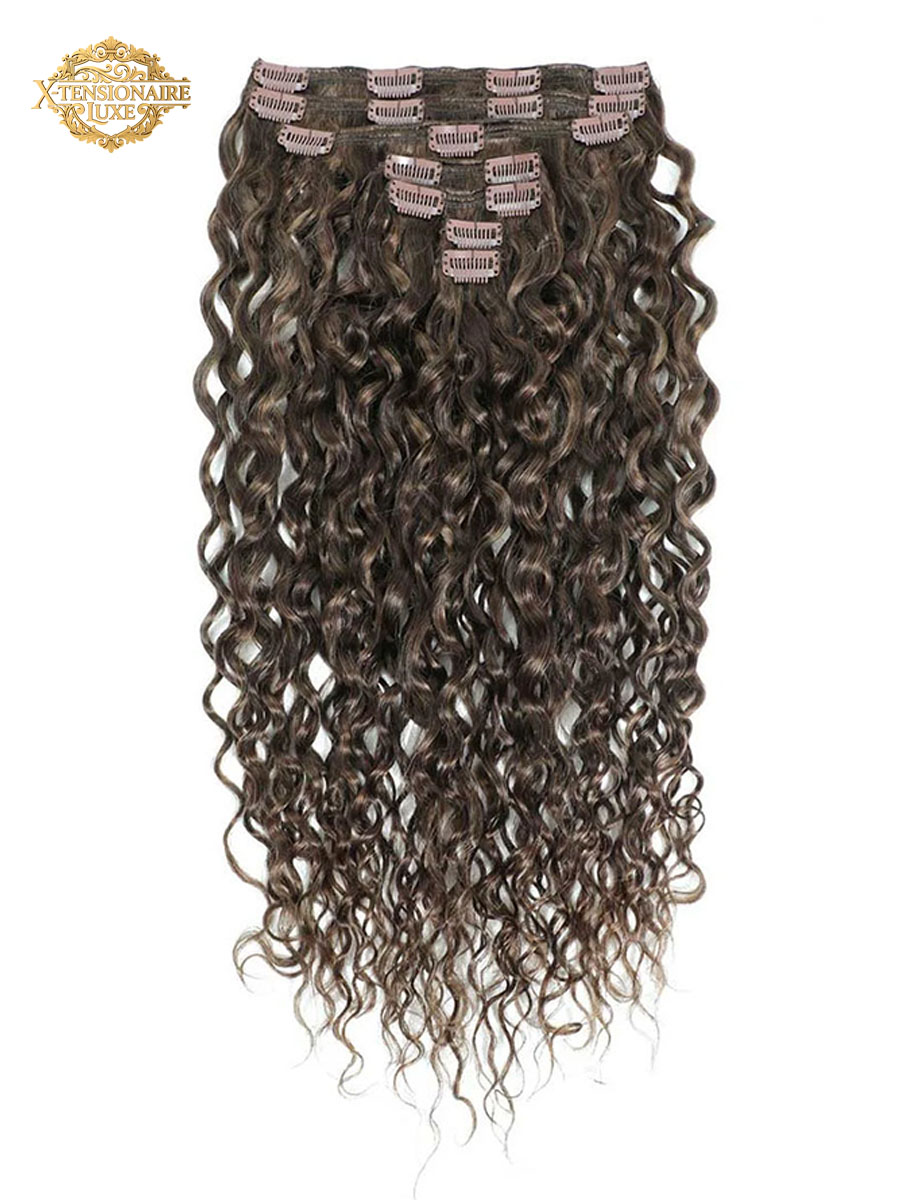 Curly Clip In Hair Extensions 3B #2c8a Dark Chocolate and Ash Brown - Darker Shades