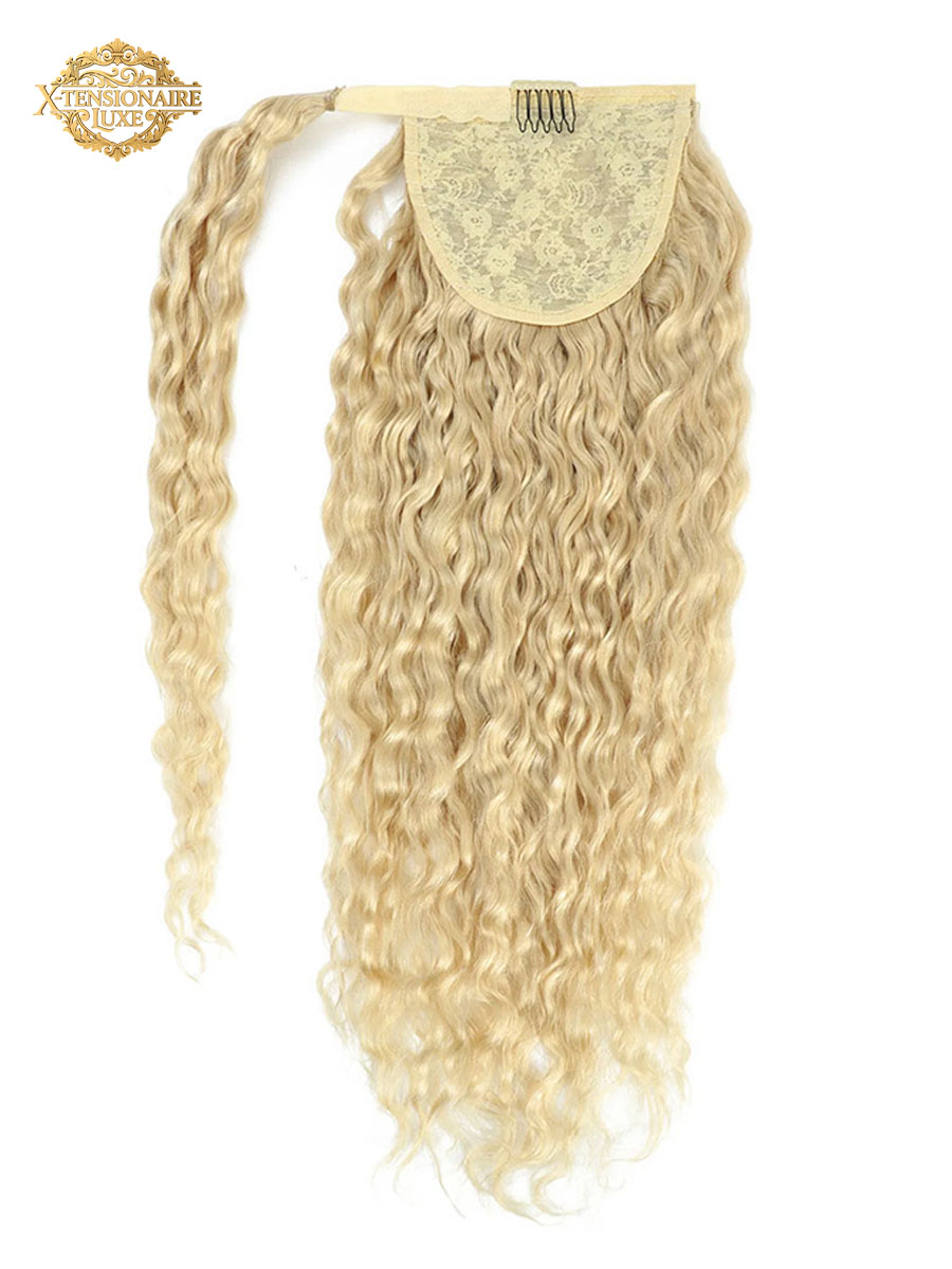 Curly Ponytail Human Hair Extensions #60 Platinum Blonde - Darker Shades