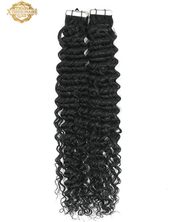 Curly Tape Hair Extensions 3C #1 Jet Black 20" - Darker Shades