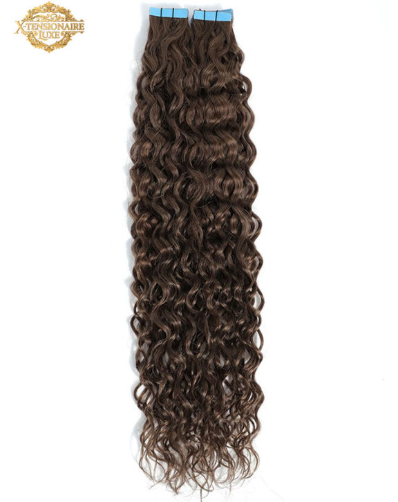 Curly Tape Human Hair Extensions 3B #2 Dark Brown 20" - Darker Shades